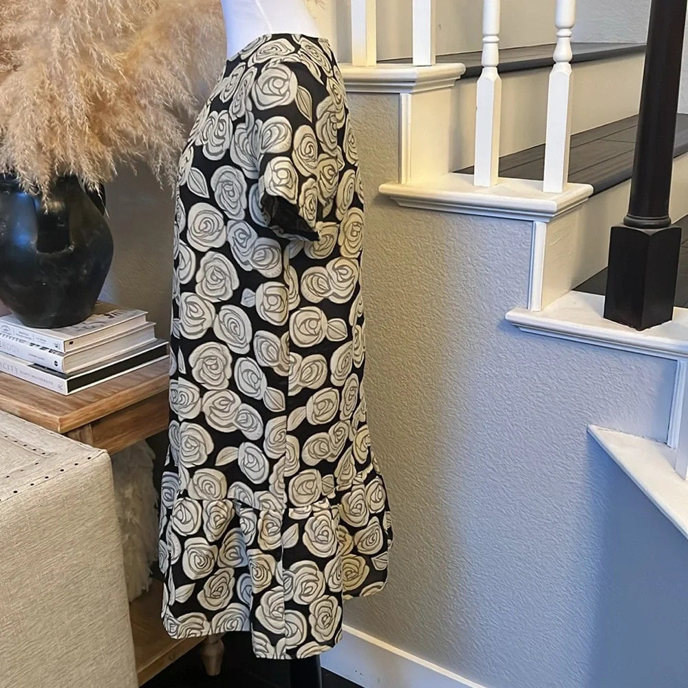 Who What Wear Floral Shift Dress Black Lined Ruffle Flower Boho Hippie Medium - Picture 5 of 7